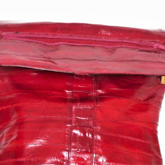 Vintage 80's Eel skin Burgundy Shoulder / Crossbody Bag - Picture 11 of 12